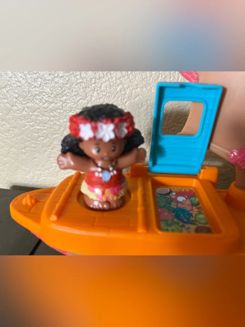 Disney Moana Toy Lot Little People Canoe Doll & Hei Hei Squishmallow